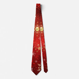 Christmas Golden Snowflakes on Red Background Tie