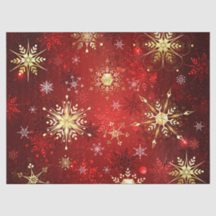 Christmas Golden Snowflakes on Red Background Tissue Paper