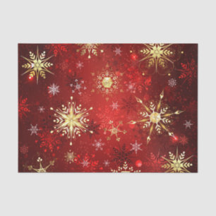 Christmas Golden Snowflakes on Red Background Tissue Paper