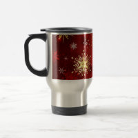 Christmas Golden Snowflakes on Red Background