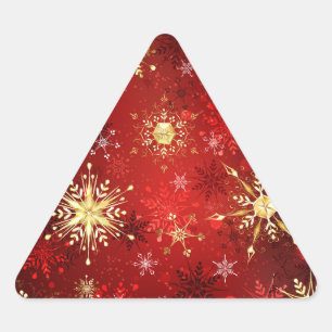 Christmas Golden Snowflakes on Red Background Triangle Sticker