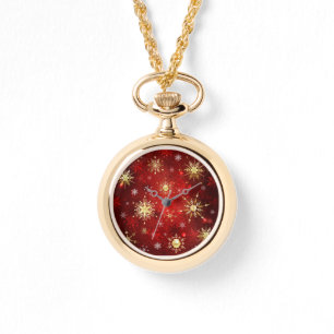 Christmas Golden Snowflakes on Red Background Watch