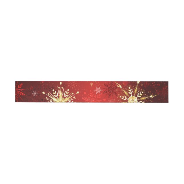 Christmas Golden Snowflakes on Red Background Wrap Around Label (Individual)