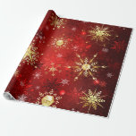 Christmas Golden Snowflakes on Red Background Wrapping Paper<br><div class="desc">Red Christmas background with gold and white jewellery snowflakes. Golden snowflakes.</div>