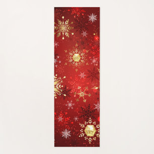 Christmas Golden Snowflakes on Red Background Yoga Mat
