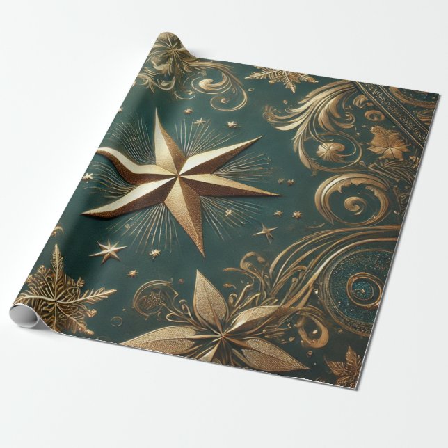 christmas golden star  wrapping paper (Unrolled)
