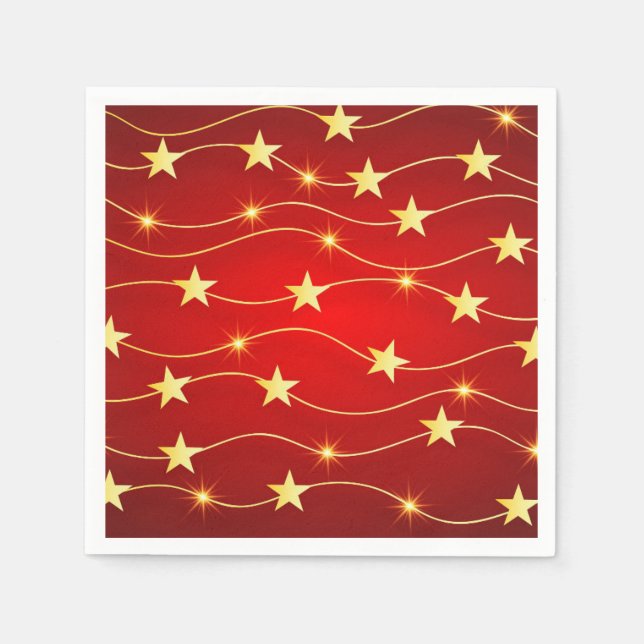 Christmas Golden Stars Red Holidays Napkin (Front)