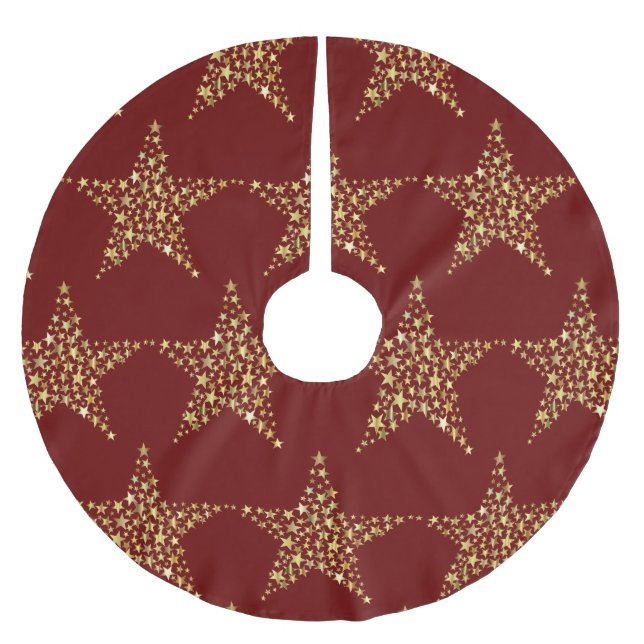 Christmas Golden Stars Red Marron Brushed Polyester Tree Skirt (Front)