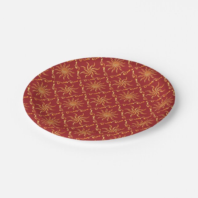 Christmas Golden Sun Pattern Paper Plate (Angled)