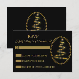 Christmas Golden Tree Black Holidays RSVP Card