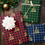 Christmas Golden Tree Buffalo Plaid Red Green Blue Wrapping Paper Sheet<br><div class="desc">Christmas Golden Tree Buffalo Plaid Red Green Blue Wrapping Papers.</div>