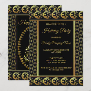 Christmas Golden Tree Holidays Elegant Party Invitation
