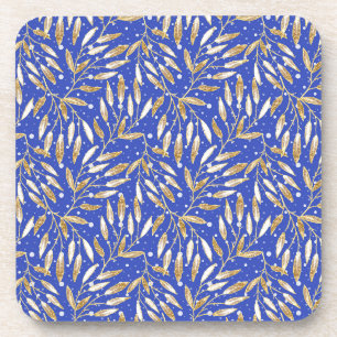 Christmas, Golden twigs, white, snowflakes, winter Coaster