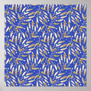 Christmas, Golden twigs, white, snowflakes, winter Poster