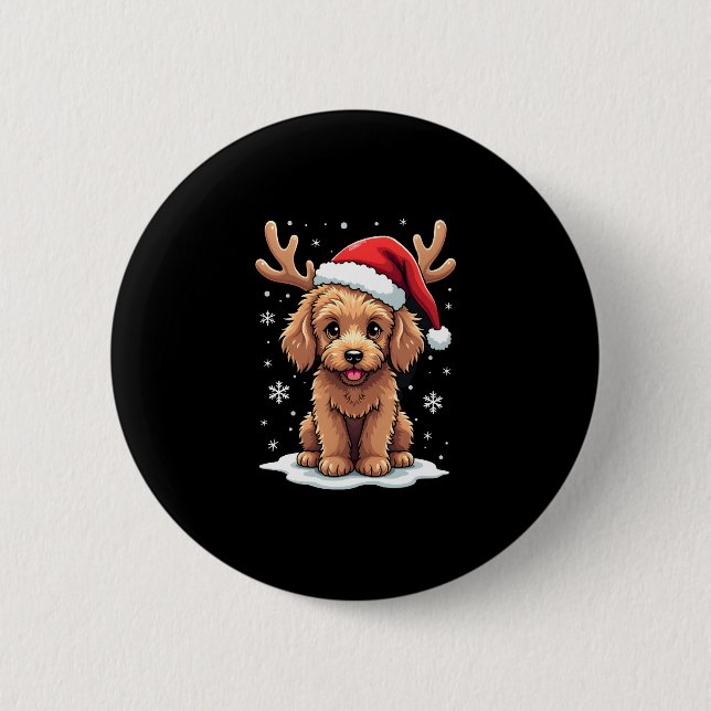 Christmas Goldendoodle Dog Reindeer Holiday Doodle 6 Cm Round Badge (Front)