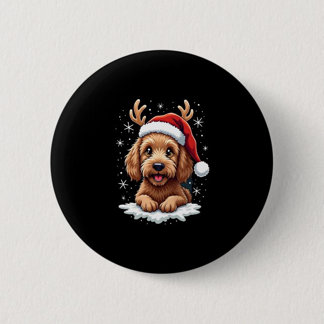 Christmas Goldendoodle Dog Reindeer Holiday Doodle 6 Cm Round Badge (Front)