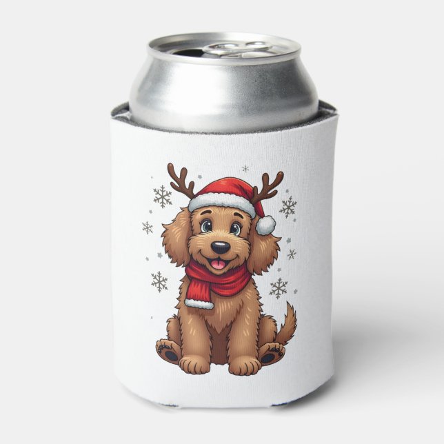 Christmas Goldendoodle Dog Reindeer Holiday Doodle Can Cooler (Can Front)