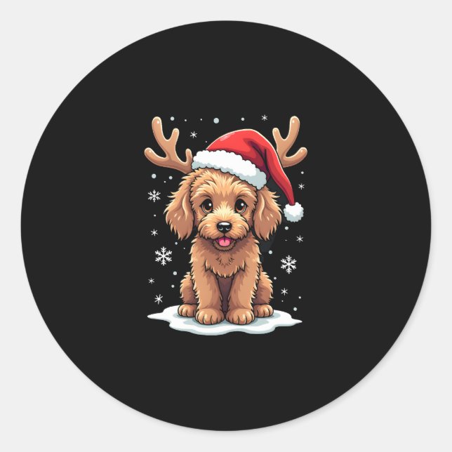 Christmas Goldendoodle Dog Reindeer Holiday Doodle Classic Round Sticker (Front)