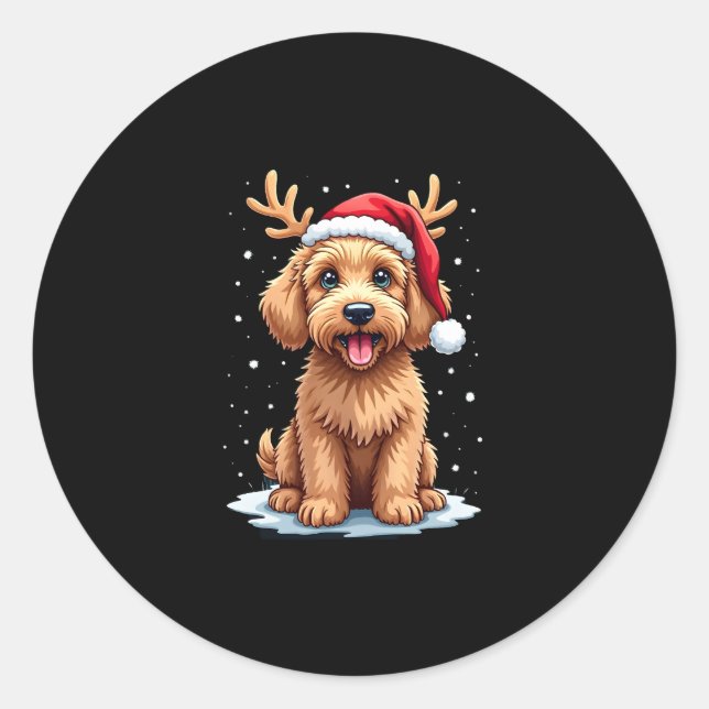 Christmas Goldendoodle Dog Reindeer Holiday Doodle Classic Round Sticker (Front)