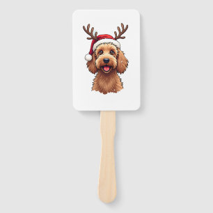 Christmas Goldendoodle Dog Reindeer Holiday Doodle Hand Fan