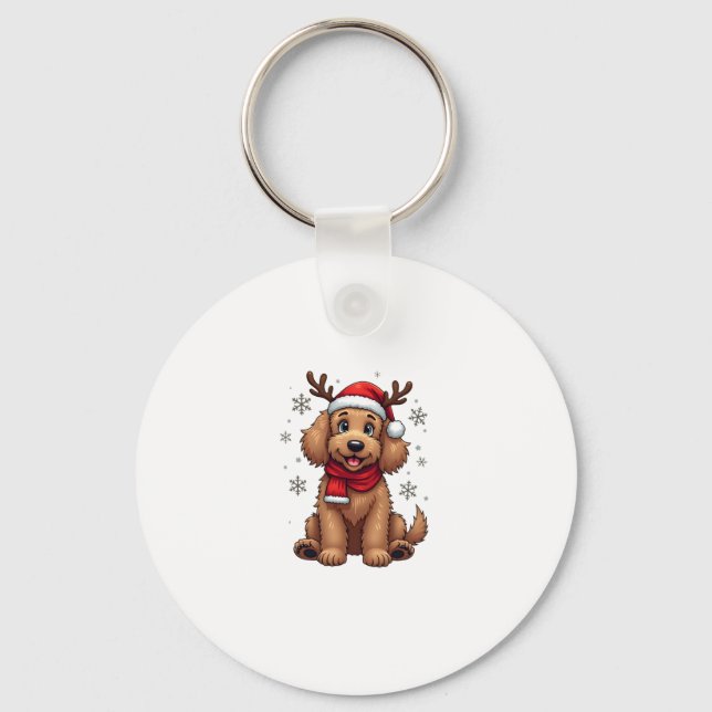 Christmas Goldendoodle Dog Reindeer Holiday Doodle Key Ring (Front)