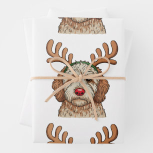 Christmas Goldendoodle Dog Reindeer Xmas Family Wrapping Paper Sheet
