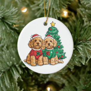 Christmas Goldendoodle Dogs Ceramic Tree Decoration