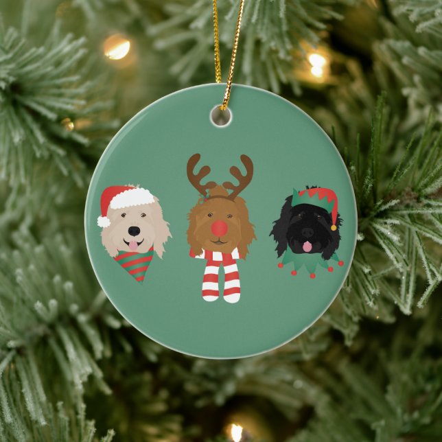 Christmas Goldendoodle Dogs Ceramic Tree Decoration (Tree)