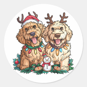 Christmas Goldendoodle Dogs Classic Round Sticker