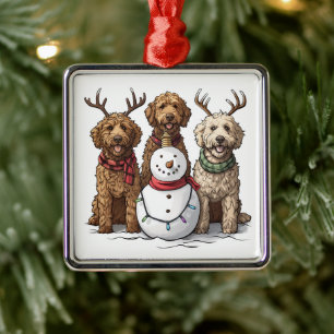 Christmas Goldendoodle Dogs Metal Tree Decoration