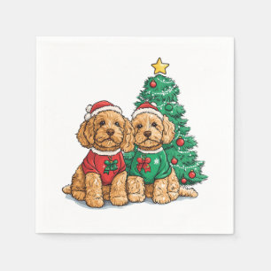 Christmas Goldendoodle Dogs Napkin