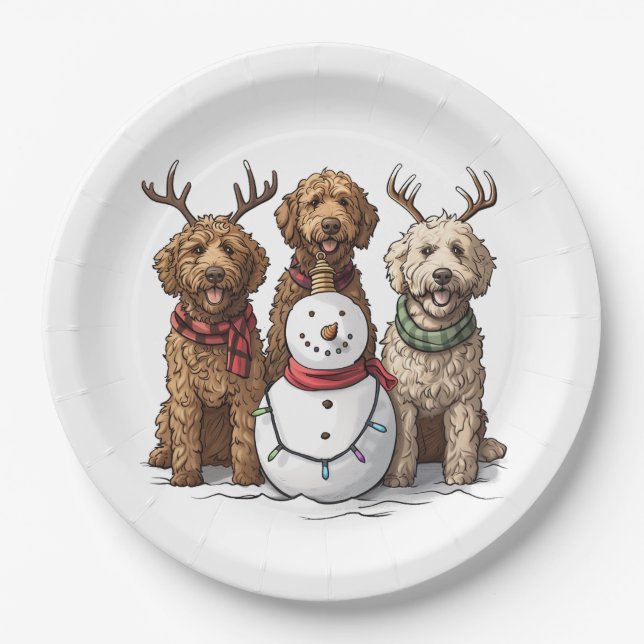 Christmas Goldendoodle Dogs Paper Plate (Front)