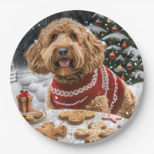 Christmas Goldendoodle Dogs Paper Plate