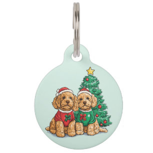 Christmas Goldendoodle Dogs Pet Tag