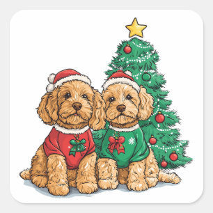 Christmas Goldendoodle Dogs Square Sticker