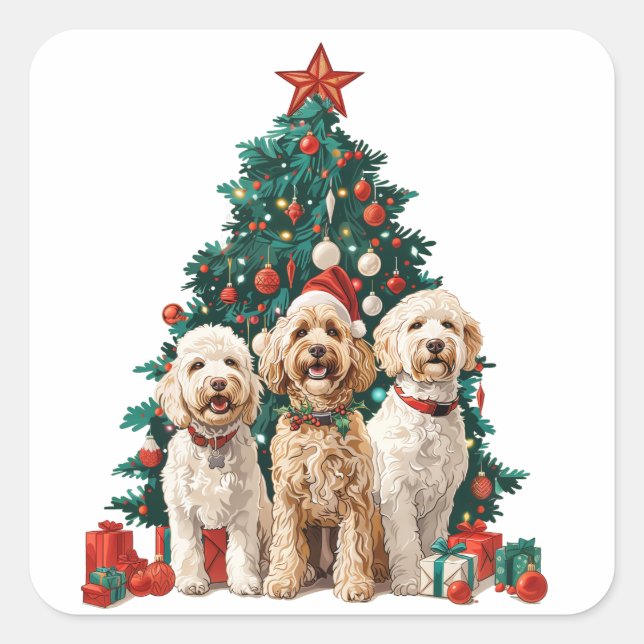 Christmas Goldendoodle Dogs Square Sticker (Front)