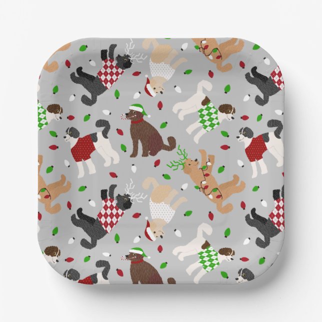 Christmas Goldendoodle Labradoodle Paper Plates (Front)
