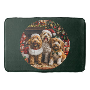 Christmas Goldendoodle Puppy Dogs Bath Mat
