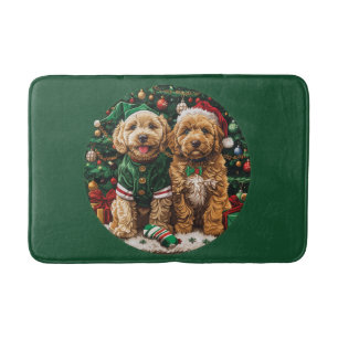 Christmas Goldendoodle Puppy Dogs Bath Mat