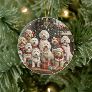 Christmas Goldendoodle Puppy Dogs Ceramic Tree Decoration