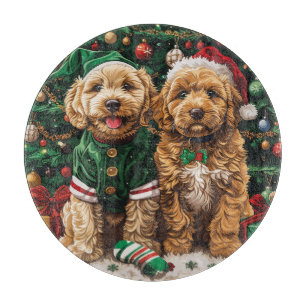 Christmas Goldendoodle Puppy Dogs Cutting Board