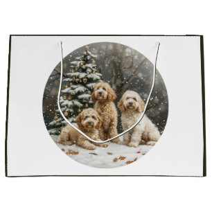 Christmas Goldendoodle Puppy Dogs Large Gift Bag