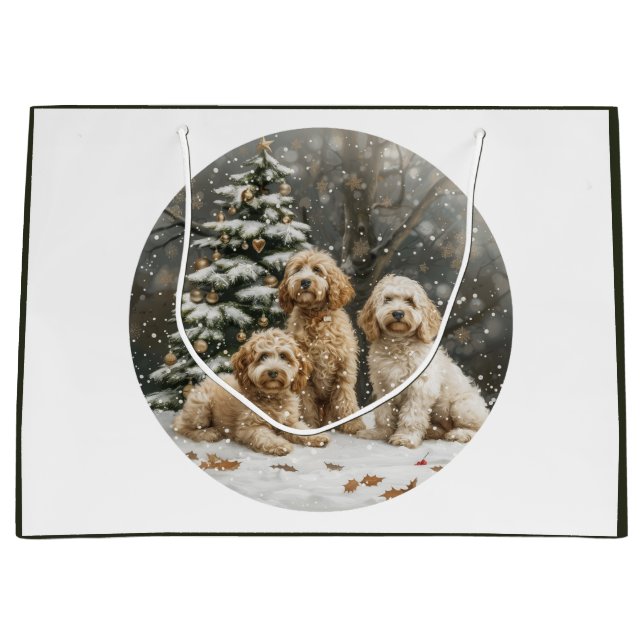 Christmas Goldendoodle Puppy Dogs Large Gift Bag (Front)