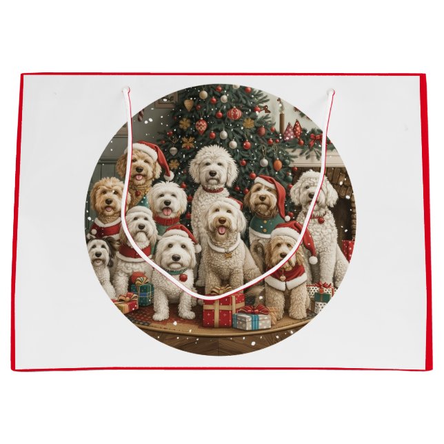 Christmas Goldendoodle Puppy Dogs Large Gift Bag (Front)