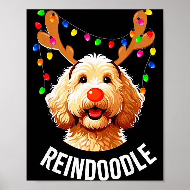 Christmas Goldendoodle Reindeer Doodle Dog Reindoo Poster (Front)