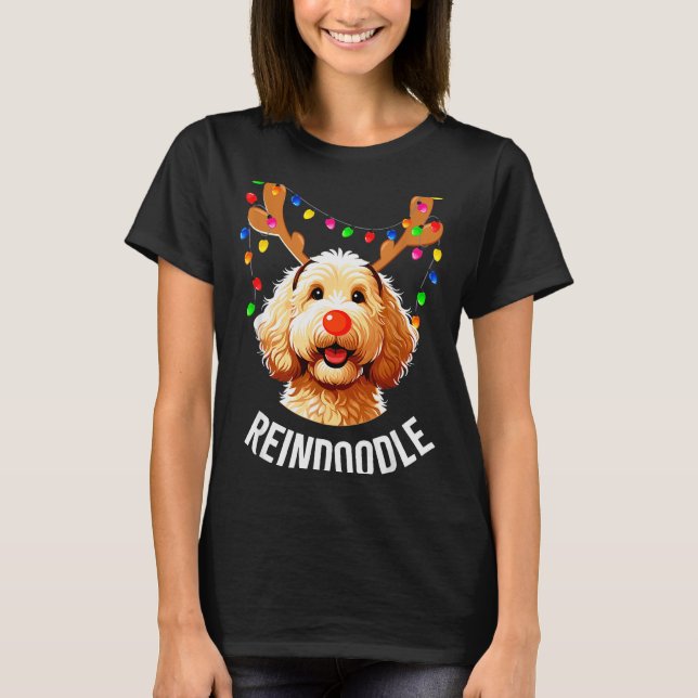 Christmas Goldendoodle Reindeer Doodle Dog Reindoo T-Shirt (Front)