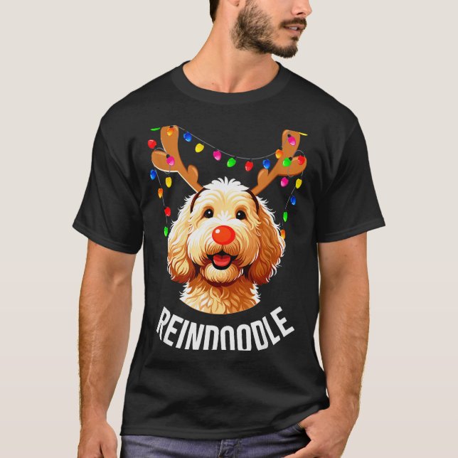 Christmas Goldendoodle Reindeer Doodle Dog Reindoo T-Shirt (Front)