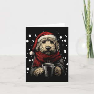 Christmas Goldendoodle Santa Hat Coffee Lover Funn Card