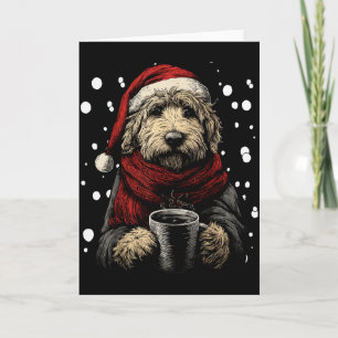 Christmas Goldendoodle Santa Hat Coffee Lover Funn Card