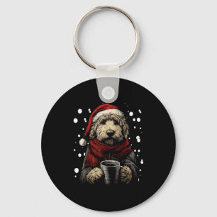 Christmas Goldendoodle Santa Hat Coffee Lover Funn Key Ring